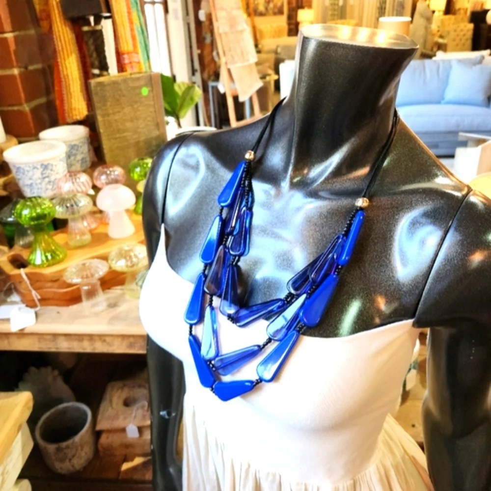 Deep Blue Multi-Strand Resin Statement Necklace ๐ - Picture 11 of 16